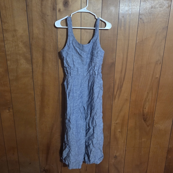 Rachel Zoe 2 Blue Linen Sleeveless Wide Leg Crop Jumpsuit - Picture 1 of 5